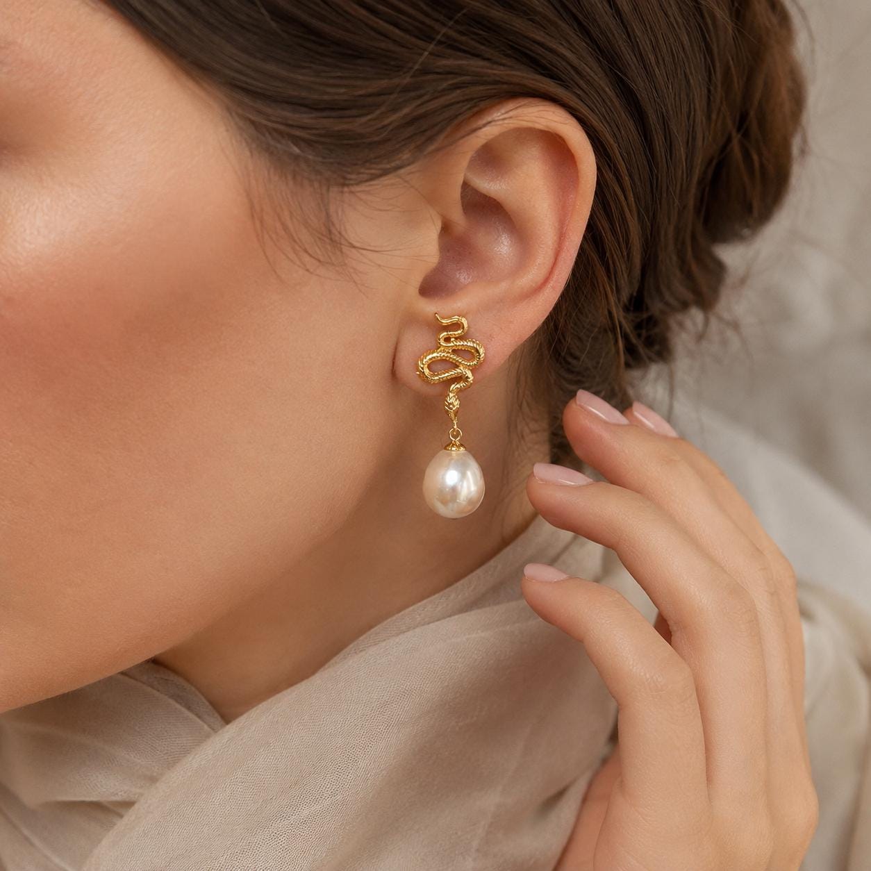 Snake & Freshwater Pearl Earrings — image 9