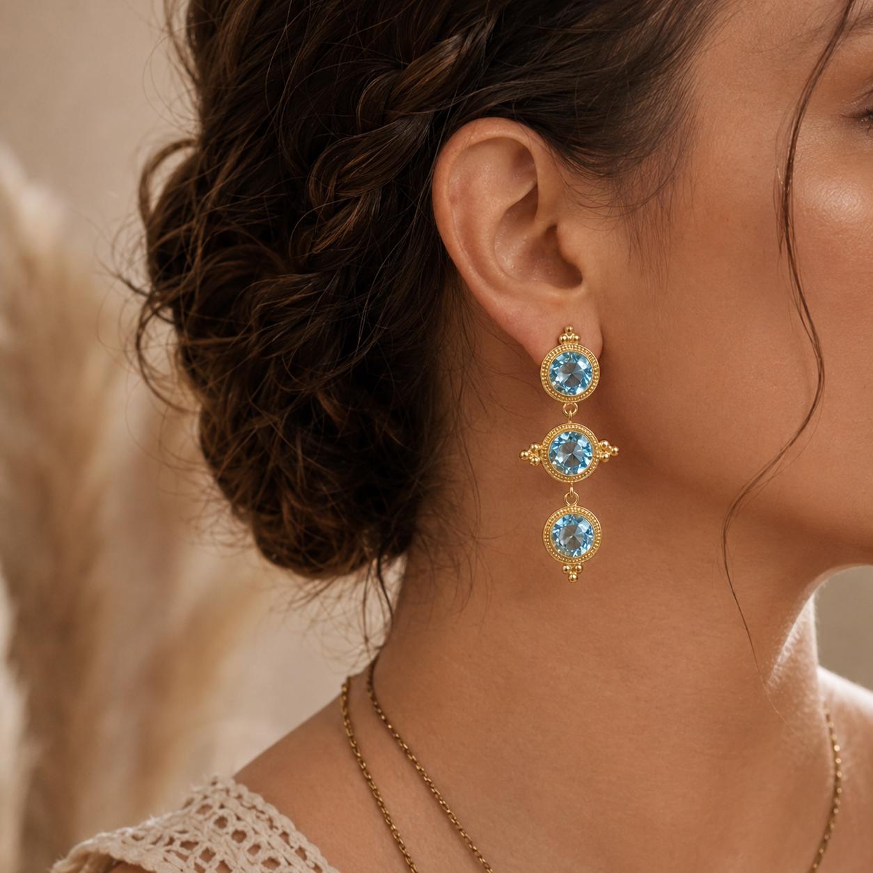 Blue Stone Byzantine Drop Earrings — image 6