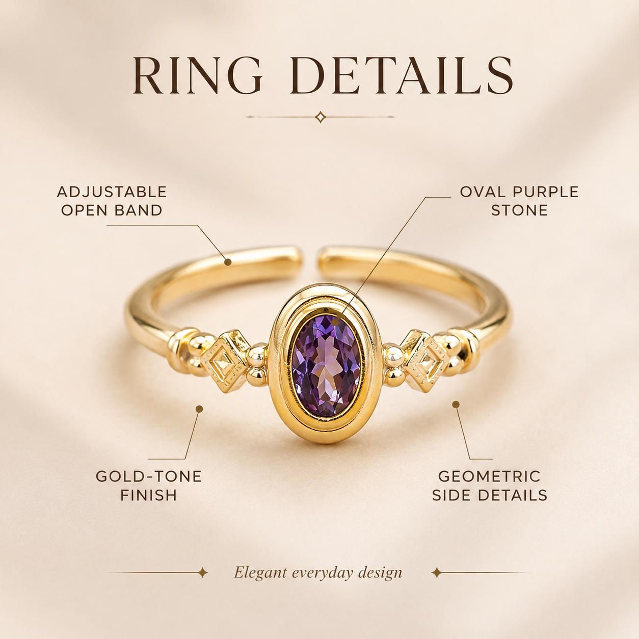 Purple Oval Stone Gold Ring — image 2
