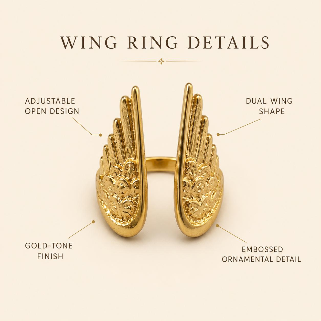 Wing Gold Ring – Adjustable Vintage Style — image 2