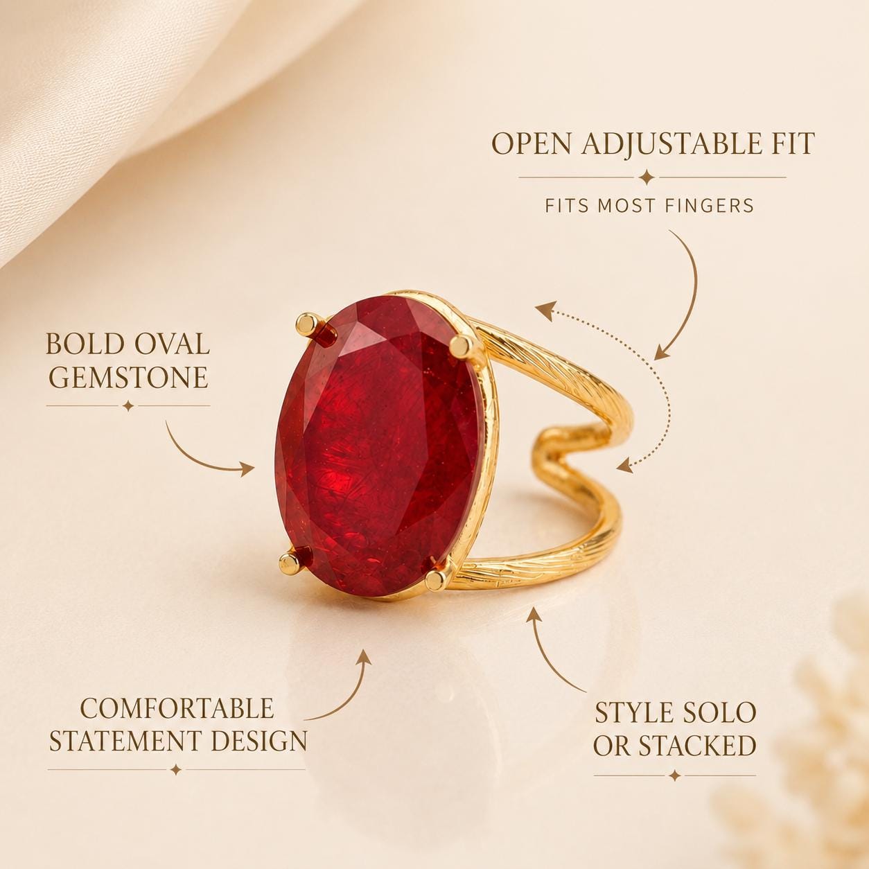 Large Red Crystal Gold Statement Ring — image 4