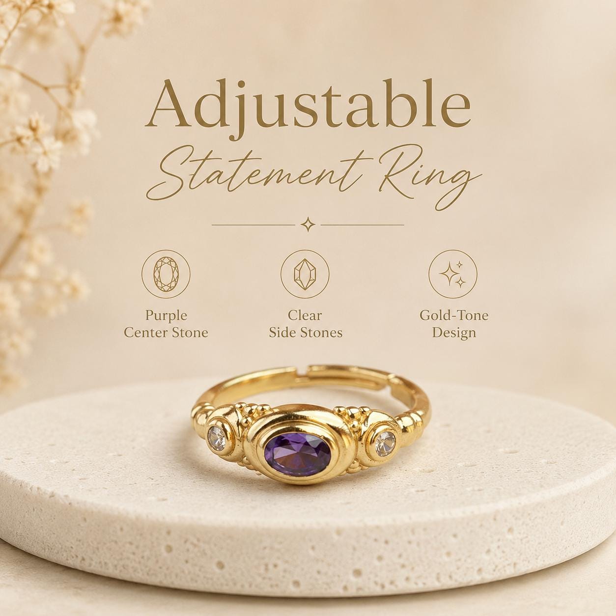 Three-Stone Purple Gold Ring — image 3