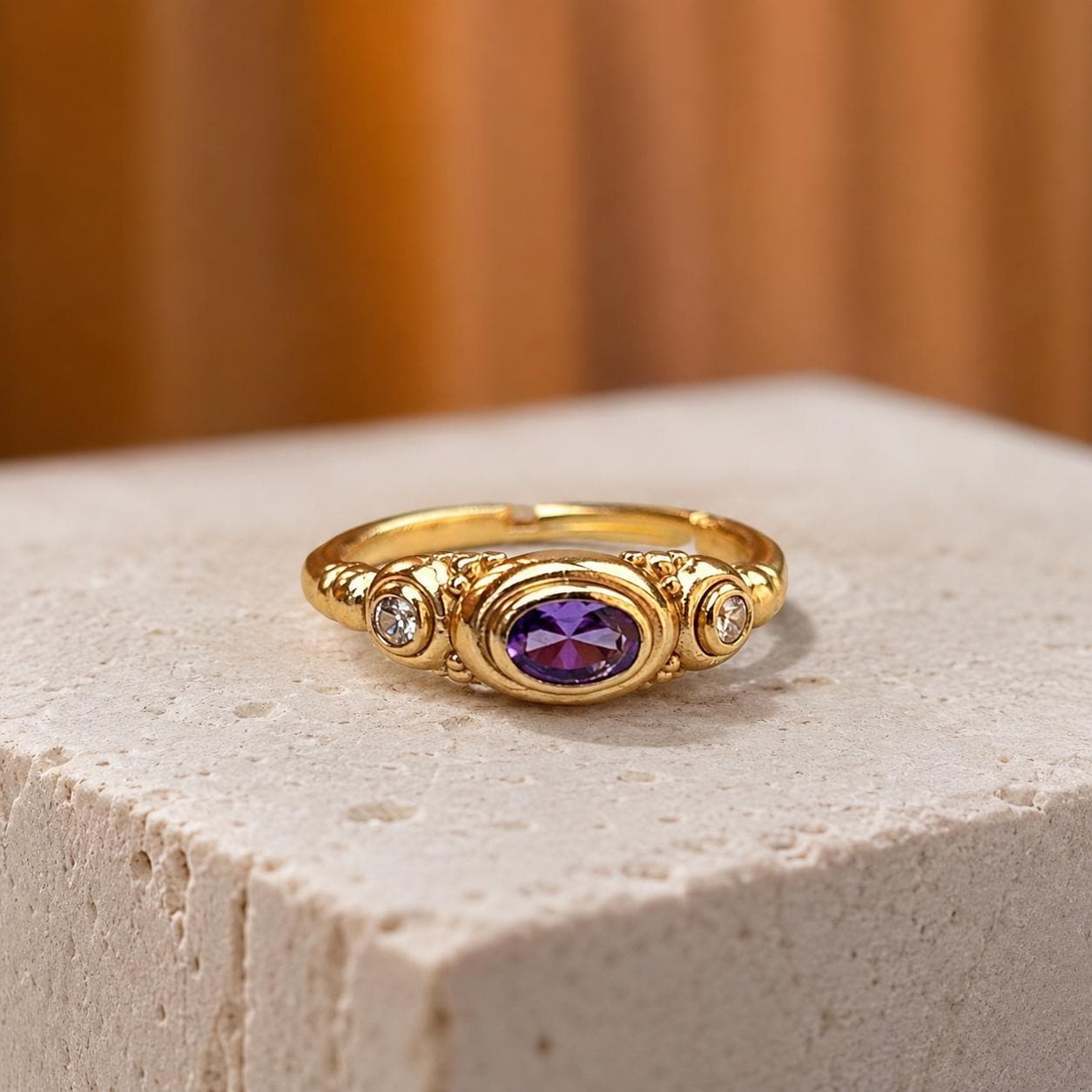 Three-Stone Purple Gold Ring — image 1