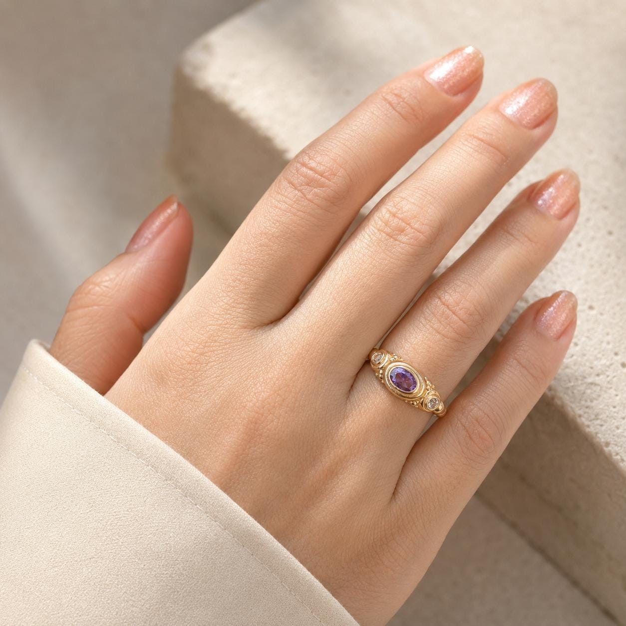Three-Stone Purple Gold Ring — image 7