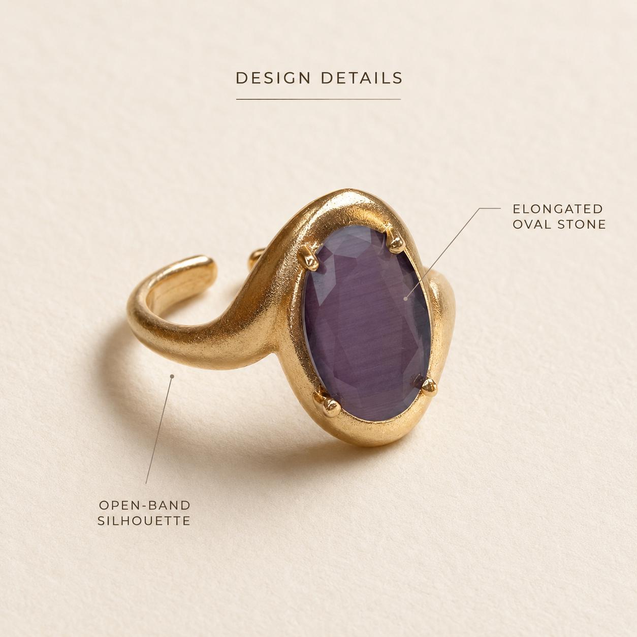 Large Oval Purple Stone Gold Ring — image 5