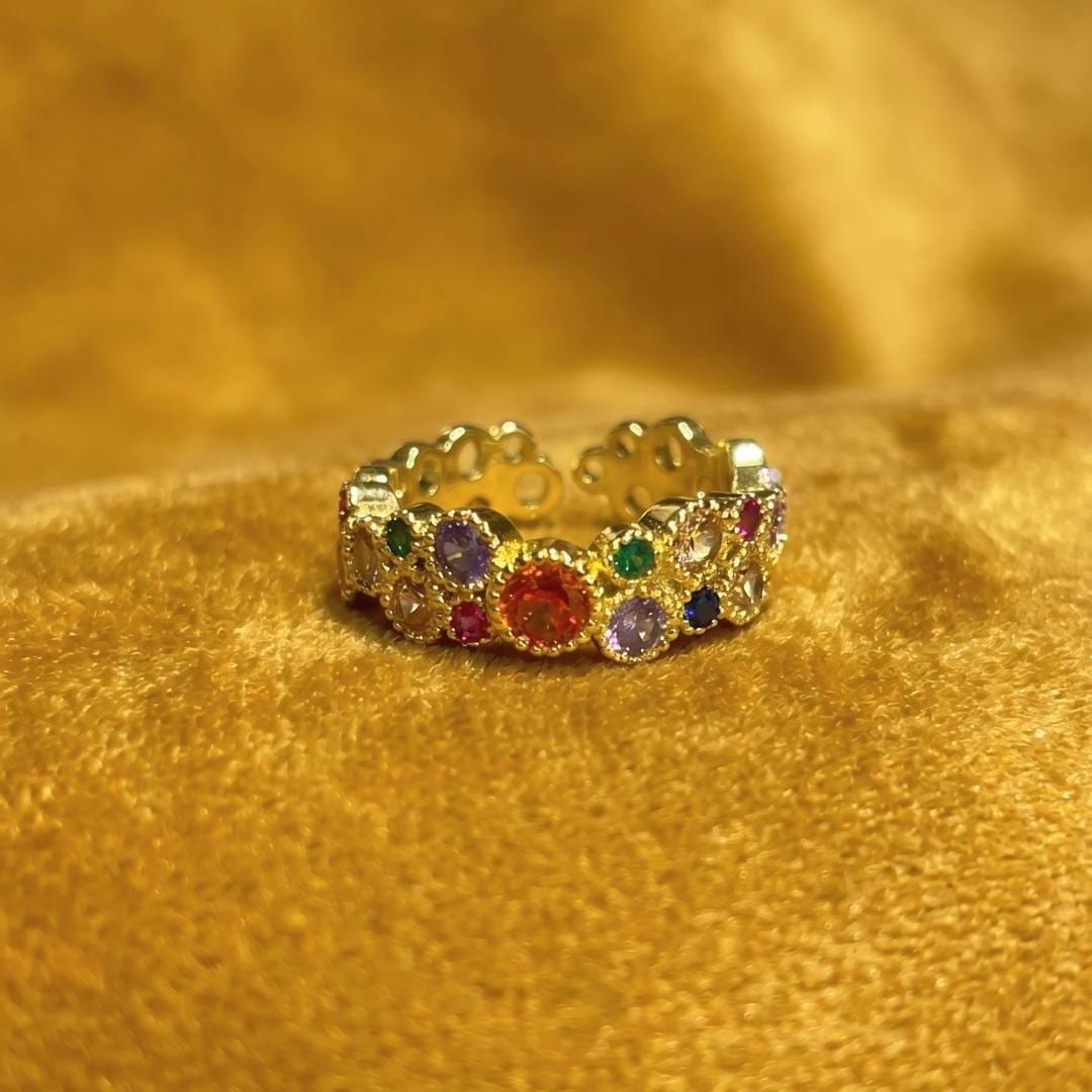Multicolor Stone Rainbow Gold Ring — image 6