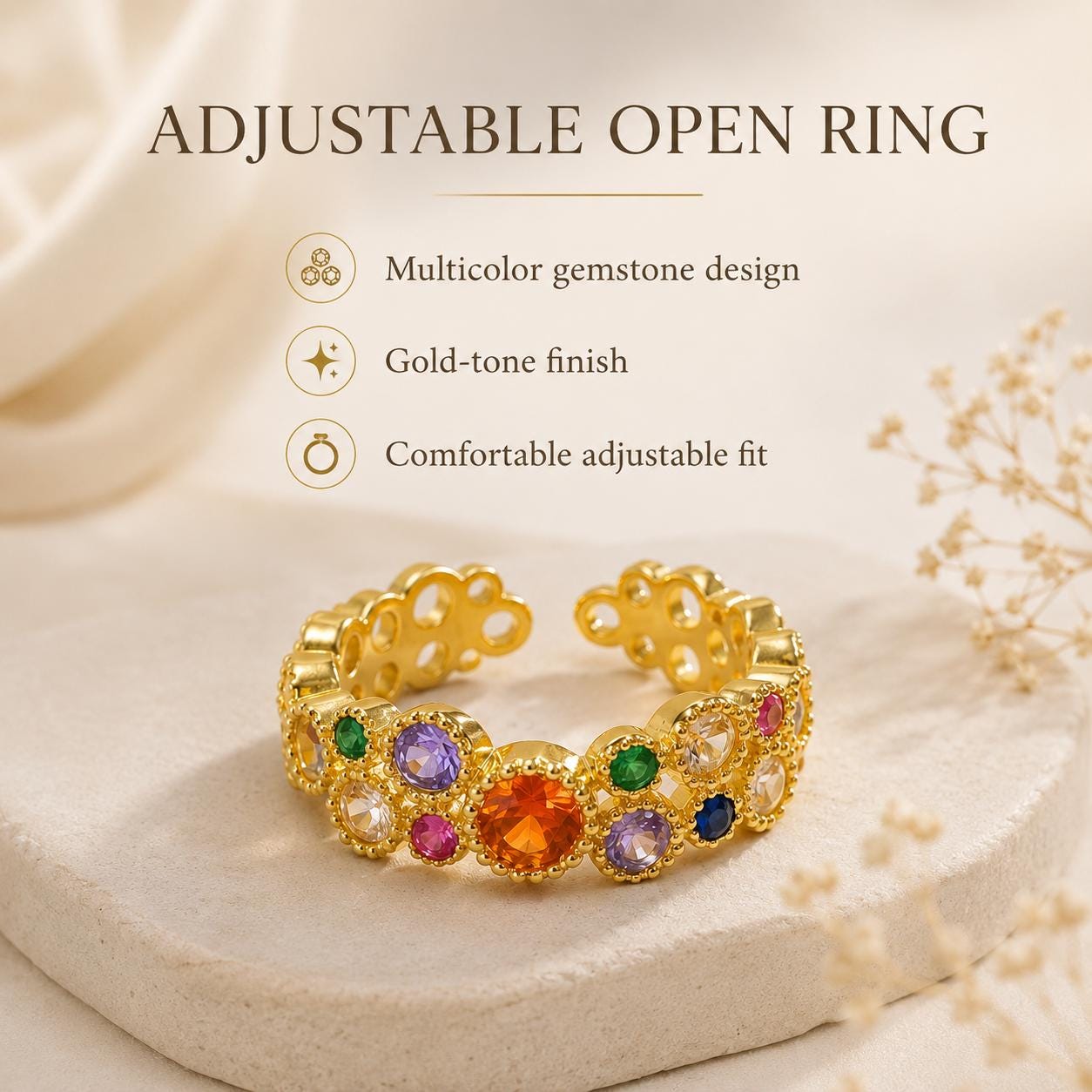 Multicolor Stone Rainbow Gold Ring — image 2