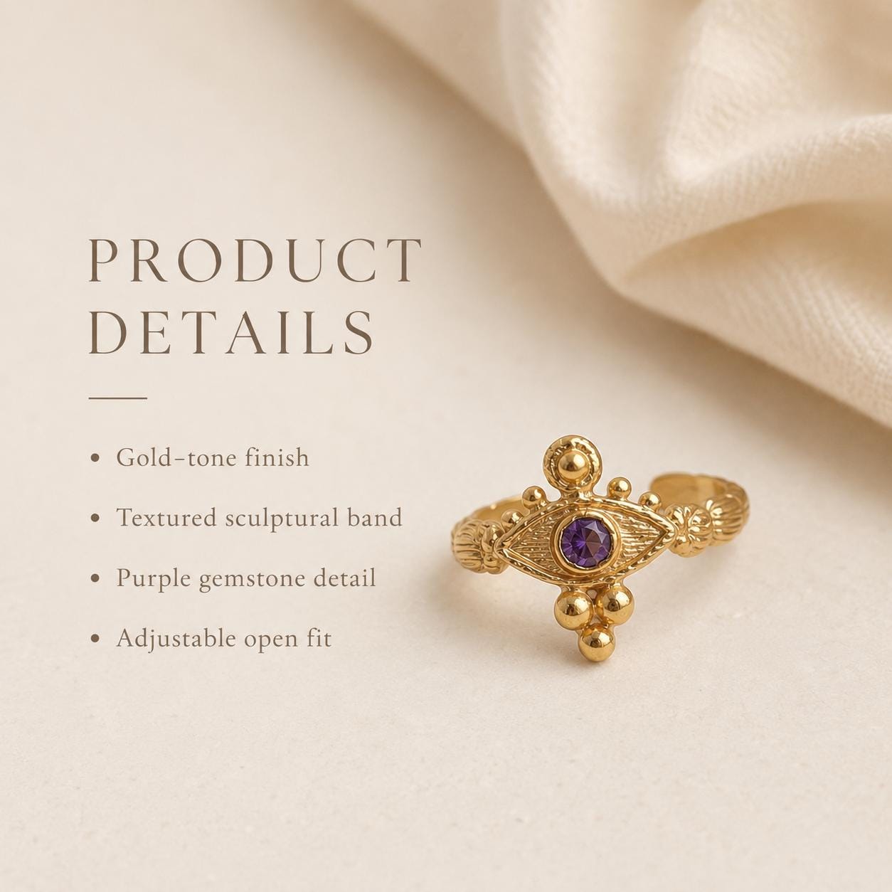 Purple Stone Byzantine Eye Gold Ring — image 5