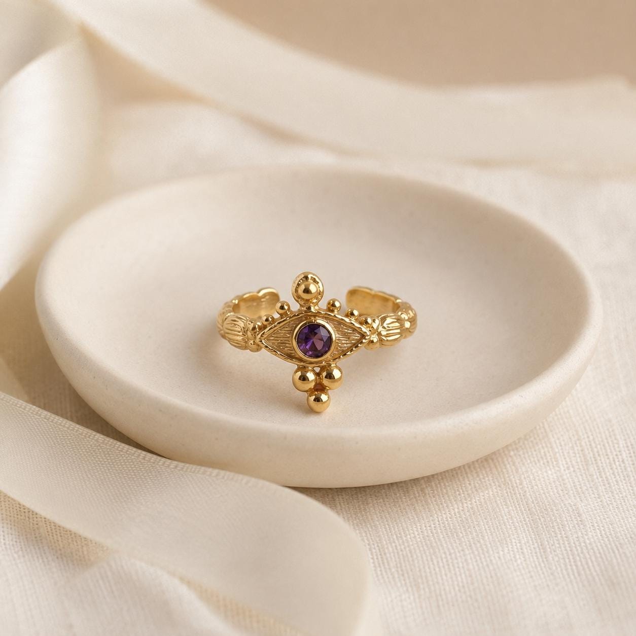 Purple Stone Byzantine Eye Gold Ring — image 8