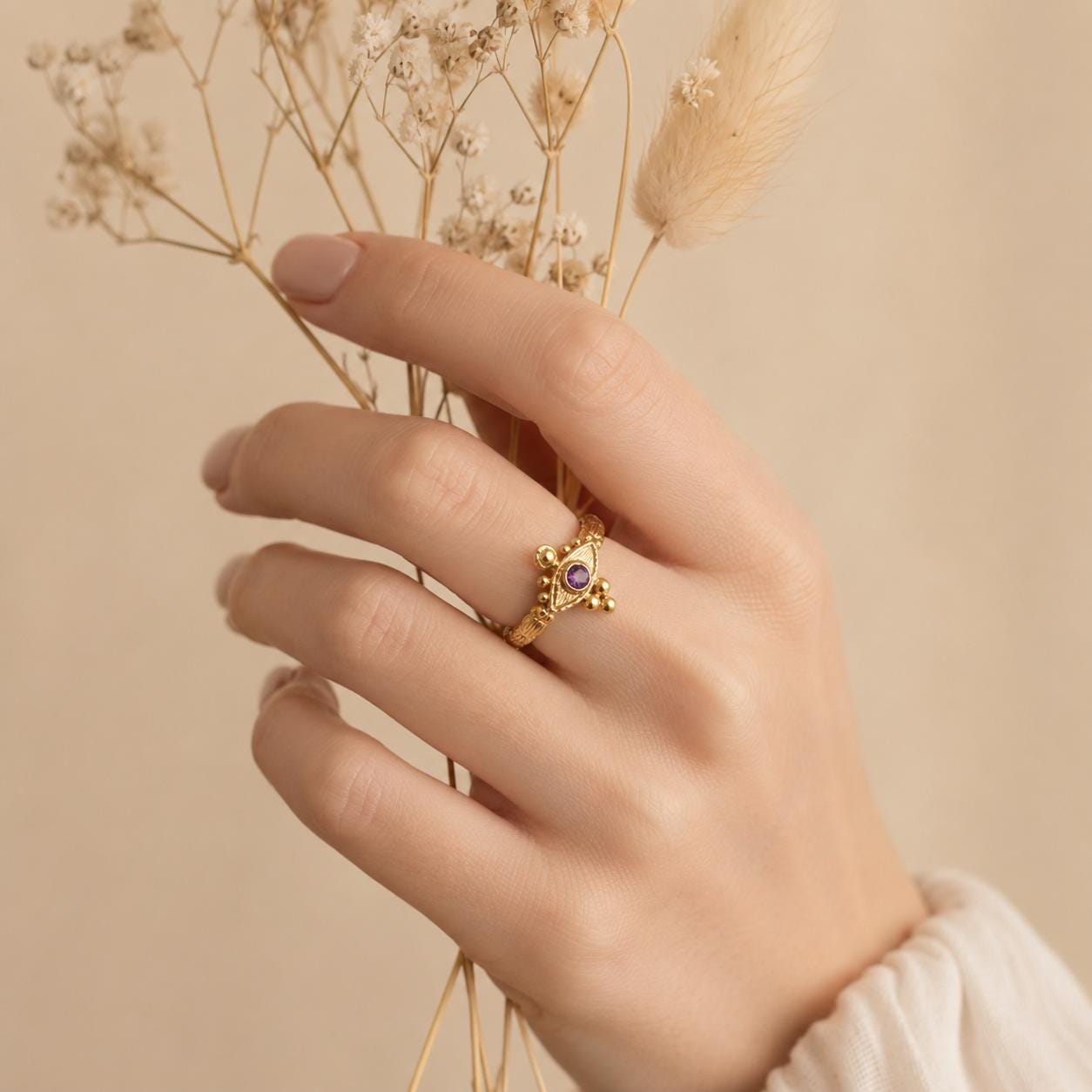 Purple Stone Byzantine Eye Gold Ring — image 7