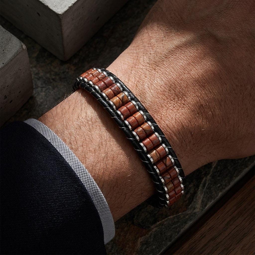 Red Jasper & Hematite Leather Bracelet — image 2