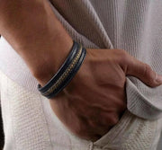 Black, Brown & Gold Leather Bracelet — image 1