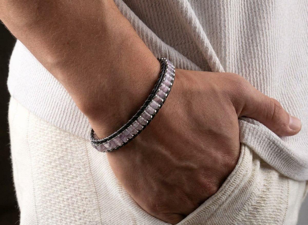 Amethyst Beaded Leather Bracelet — image 1