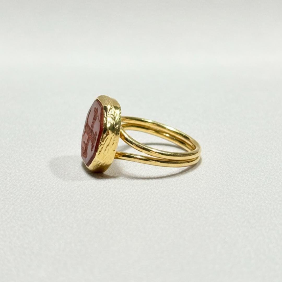 Carved Agate Cross Signet Ring — image 5