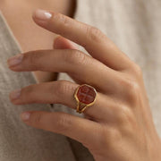 Carved Agate Cross Signet Ring — image 1