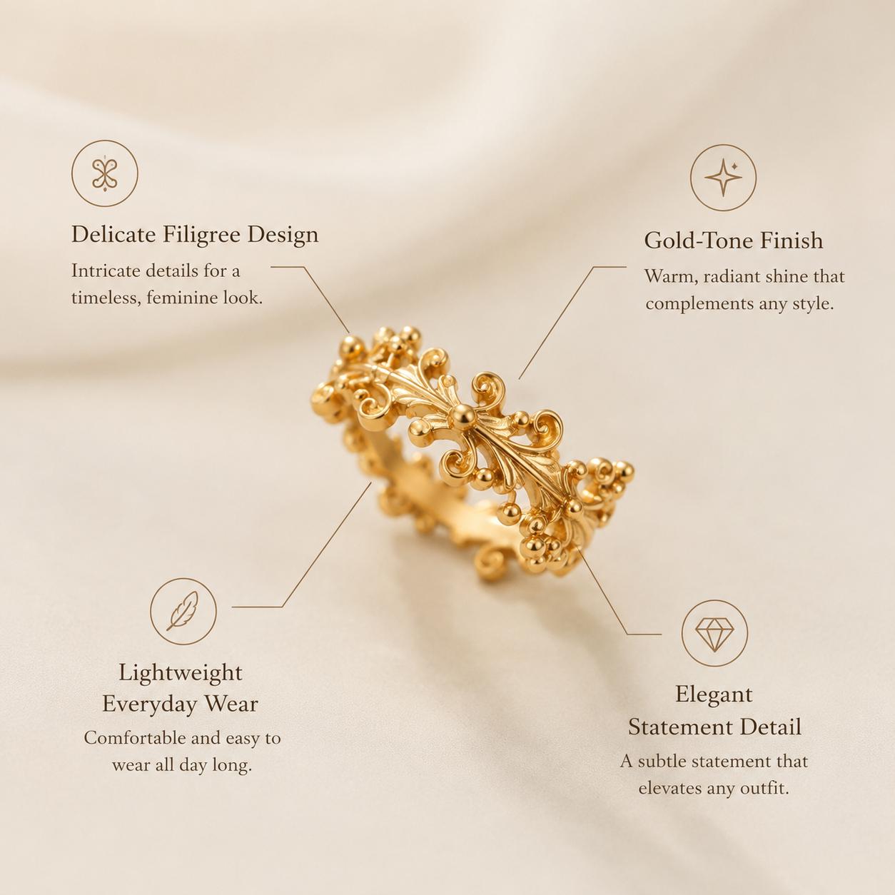 Floral Pattern Gold Ring — image 3
