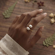 Double Pearl Gold Ring – Open Band — image 5