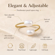 Double Pearl Gold Ring – Open Band — image 3