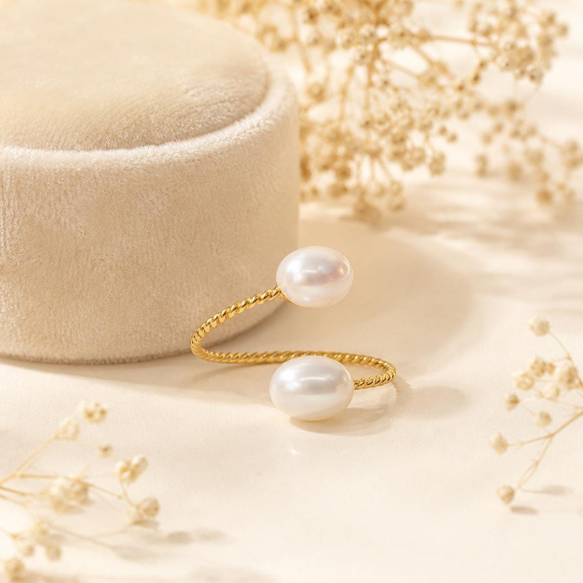 Double Pearl Gold Ring – Open Band — image 4