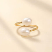 Double Pearl Gold Ring – Open Band — image 10