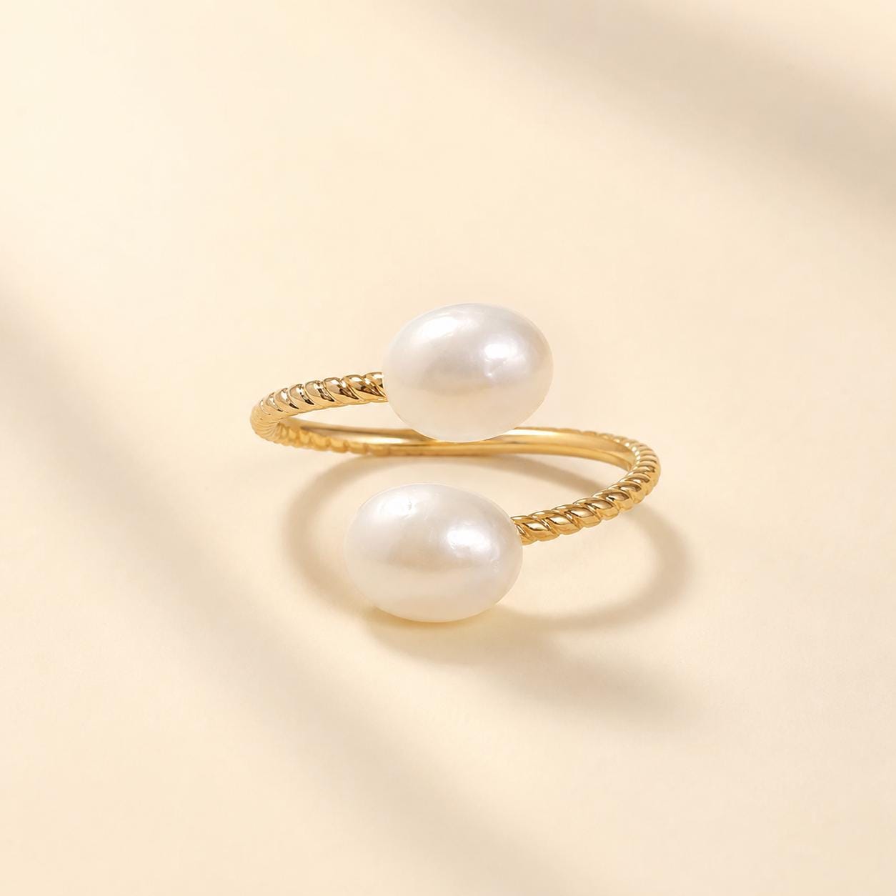 Double Pearl Gold Ring – Open Band — image 10