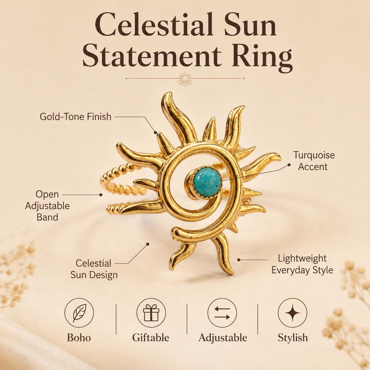 Turquoise Sun Gold Ring — image 2