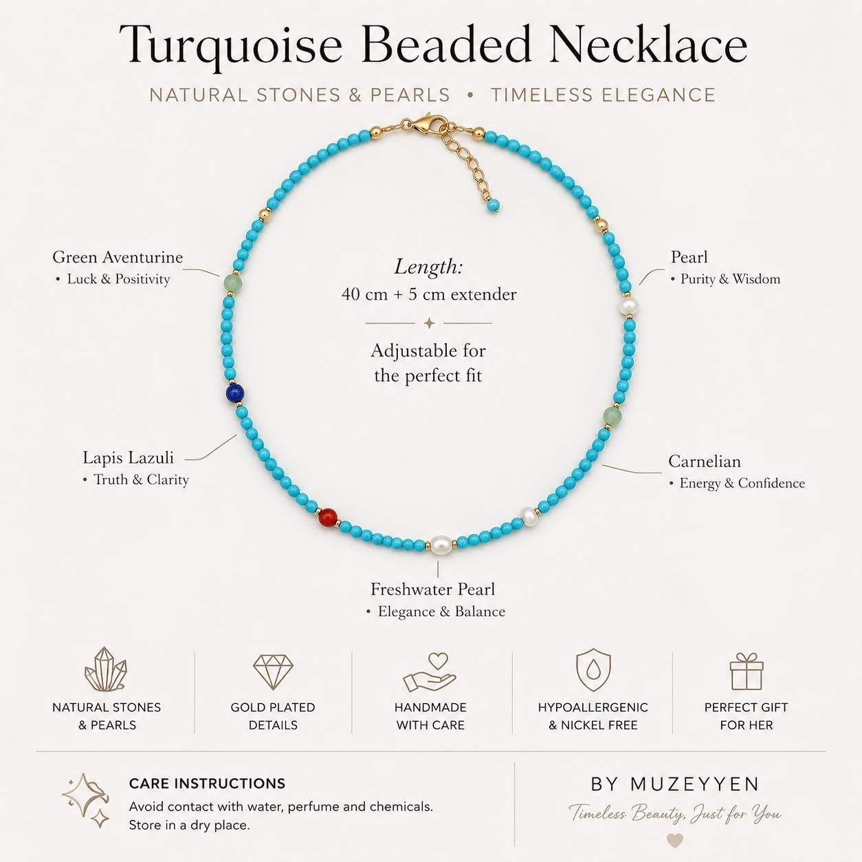 Turquoise Gemstone & Pearl Necklace — image 2