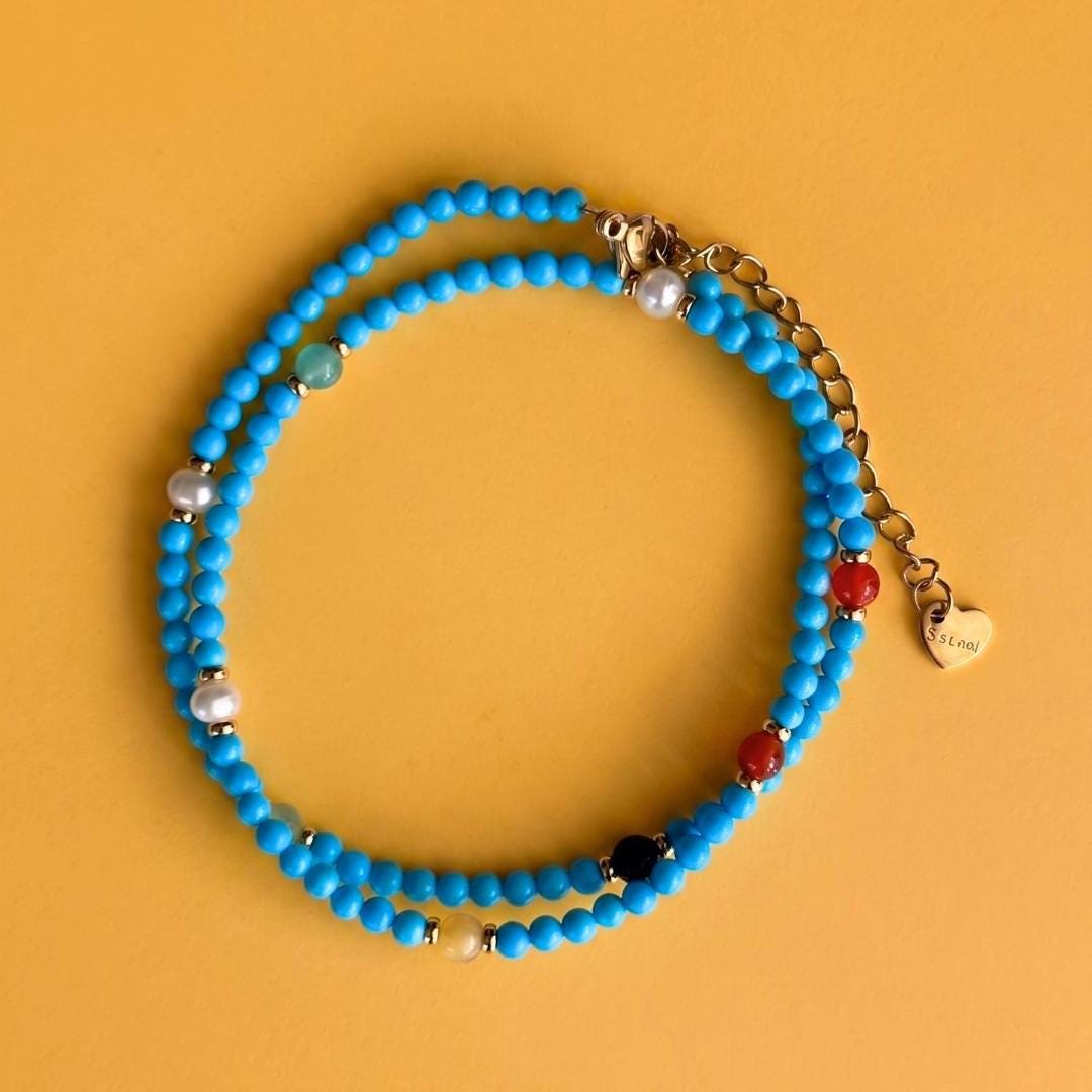 Turquoise Gemstone & Pearl Necklace — image 3