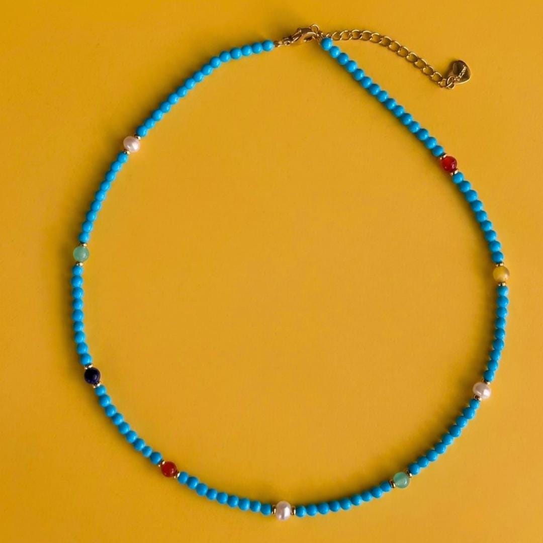 Turquoise Gemstone & Pearl Necklace — image 4