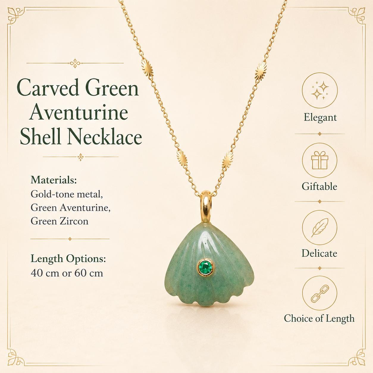 Green Aventurine Shell Gold Necklace — image 2