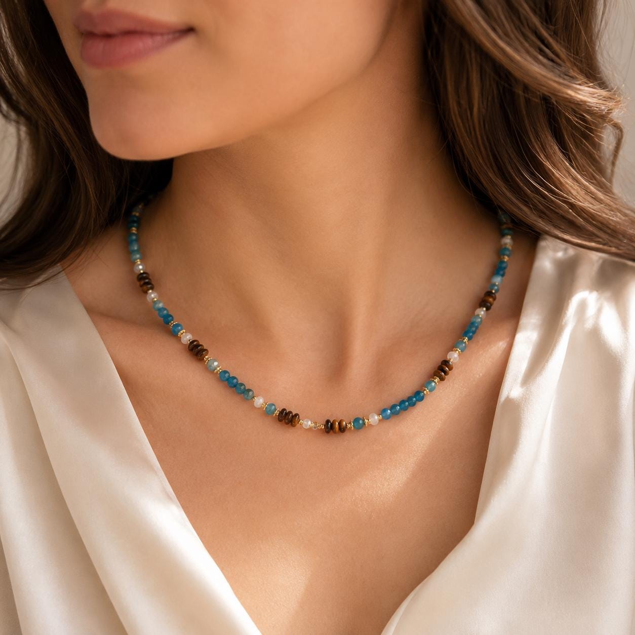 Apatite, Tiger Eye & Pearl Necklace — image 3