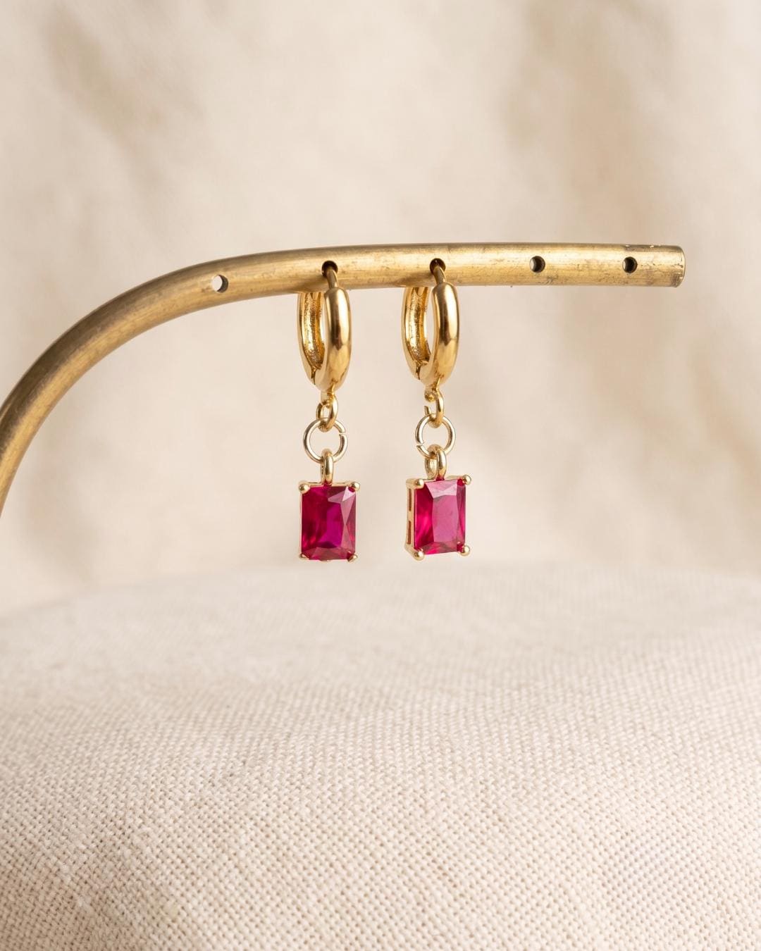 Red Stone Gold Huggie Earrings — image 5