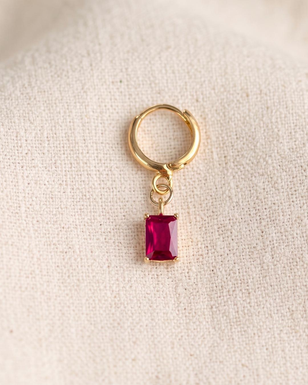 Red Stone Gold Huggie Earrings — image 7