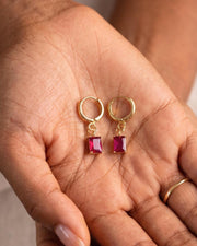 Red Stone Gold Huggie Earrings — image 6