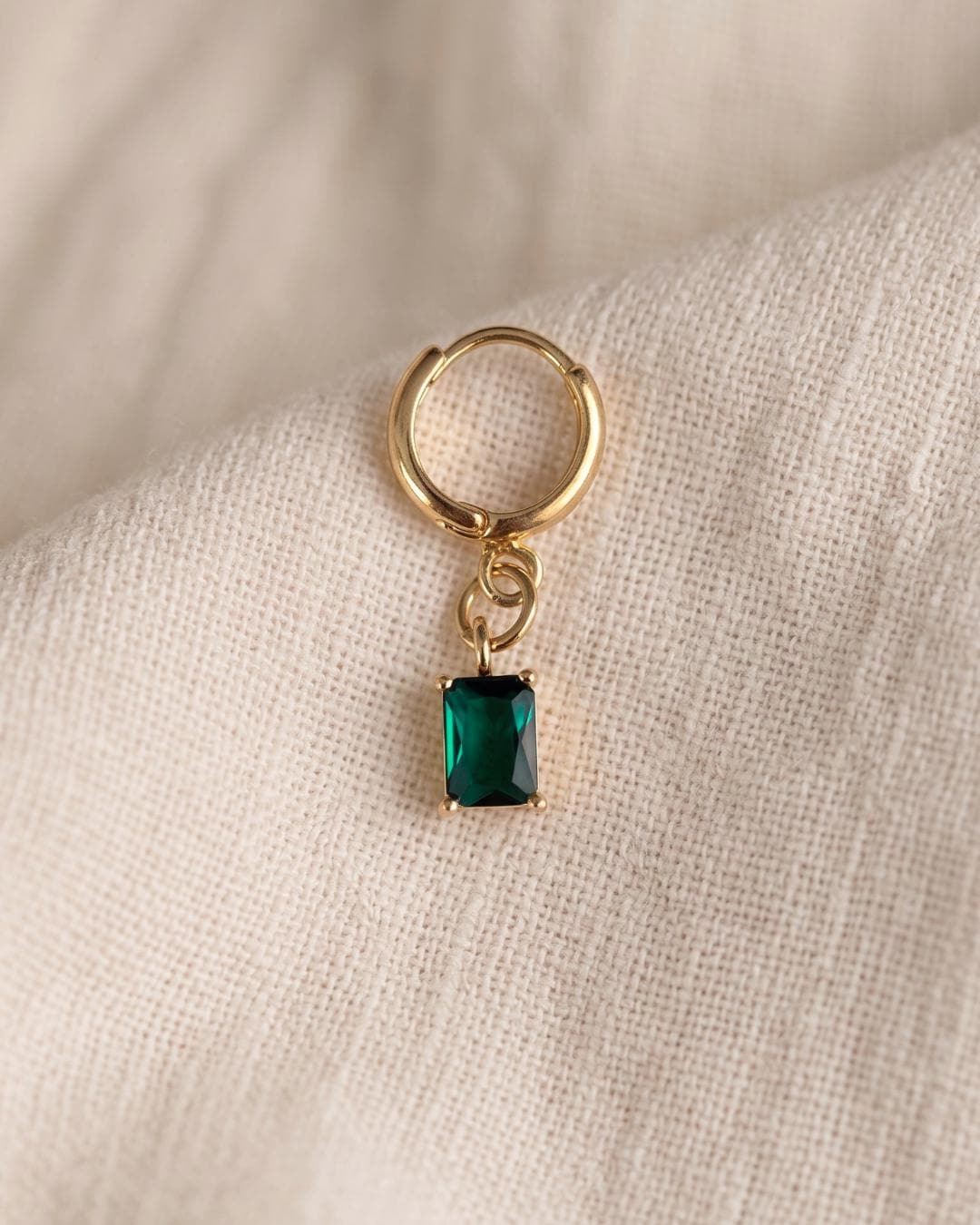 Green Stone Gold Huggie Earrings — image 7