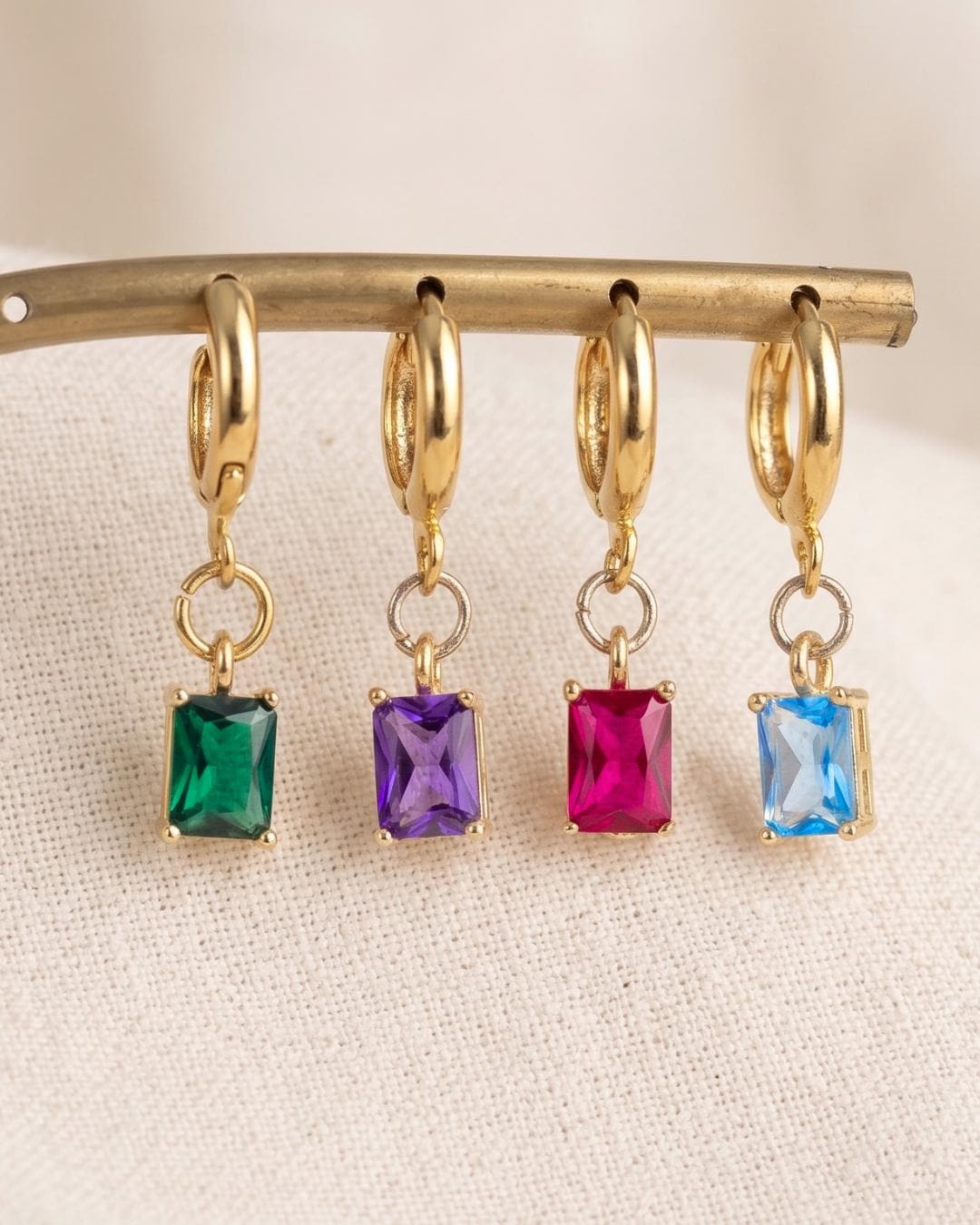 Green Stone Gold Huggie Earrings — image 5