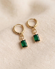 Green Stone Gold Huggie Earrings — image 1