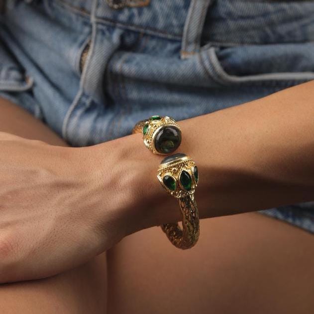 Aquamarine or Malachite Gold Bangle — image 3