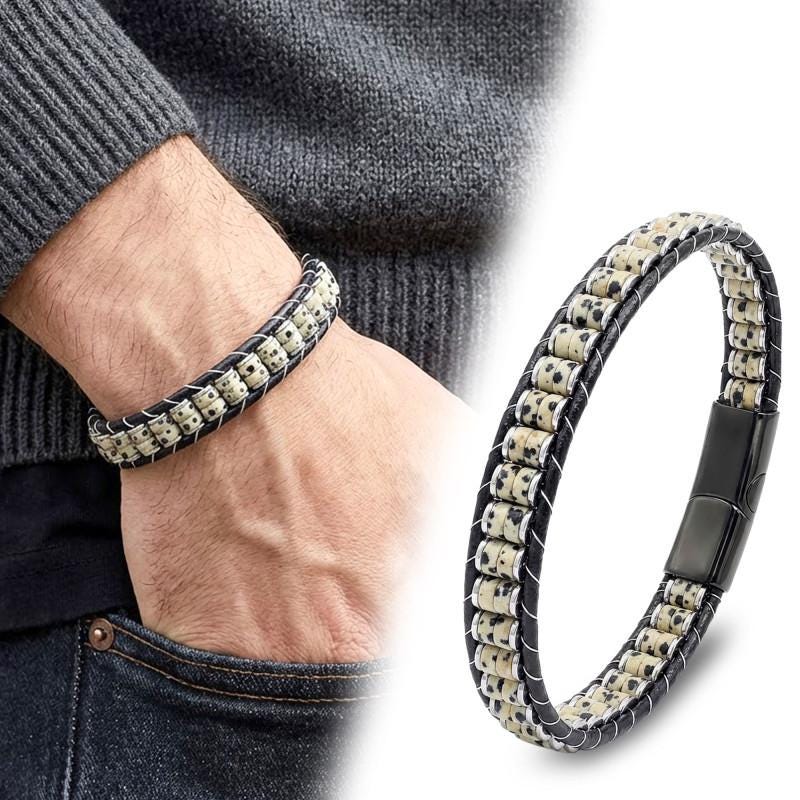 Dalmatian Jasper & Hematite Leather Bracelet — image 6