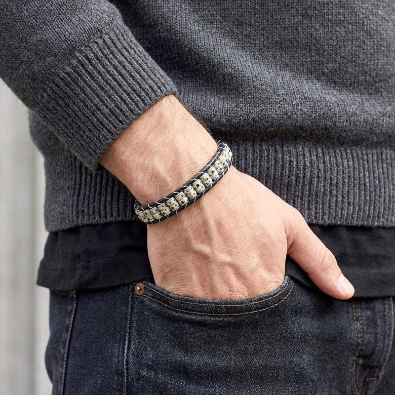 Dalmatian Jasper & Hematite Leather Bracelet — image 7