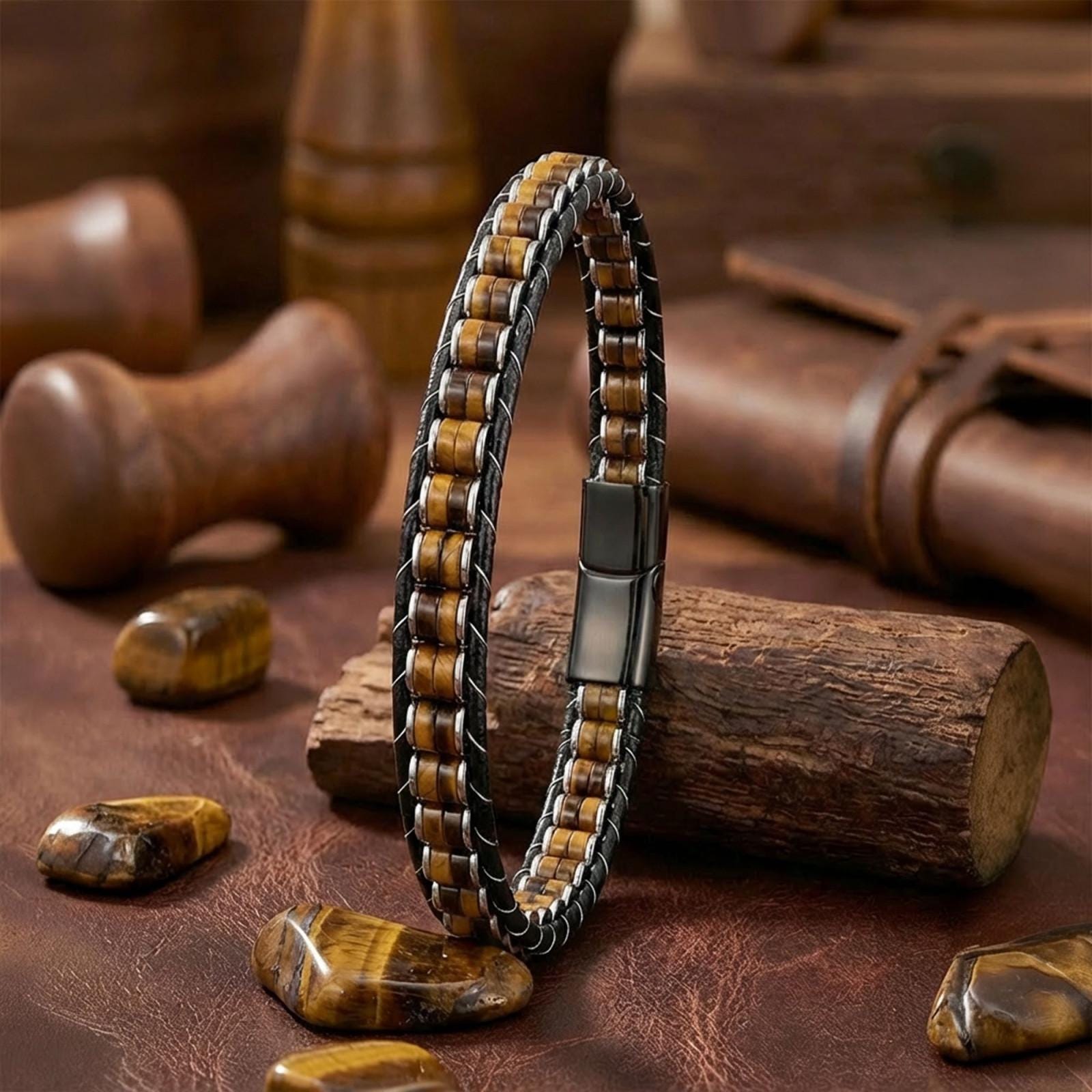 Tiger Eye & Hematite Leather Bracelet — image 6