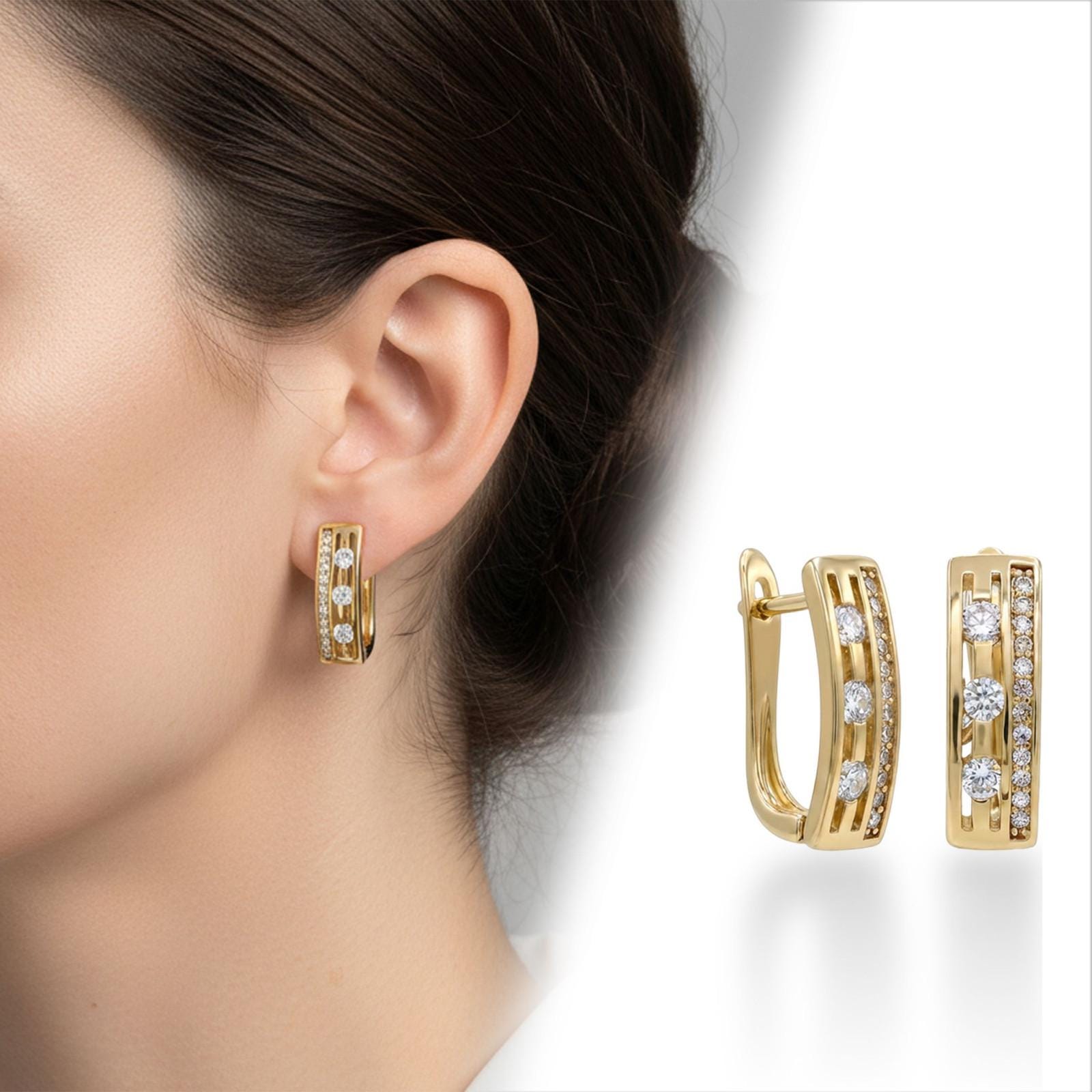 Geometric Crystal Huggie Earrings — image 5
