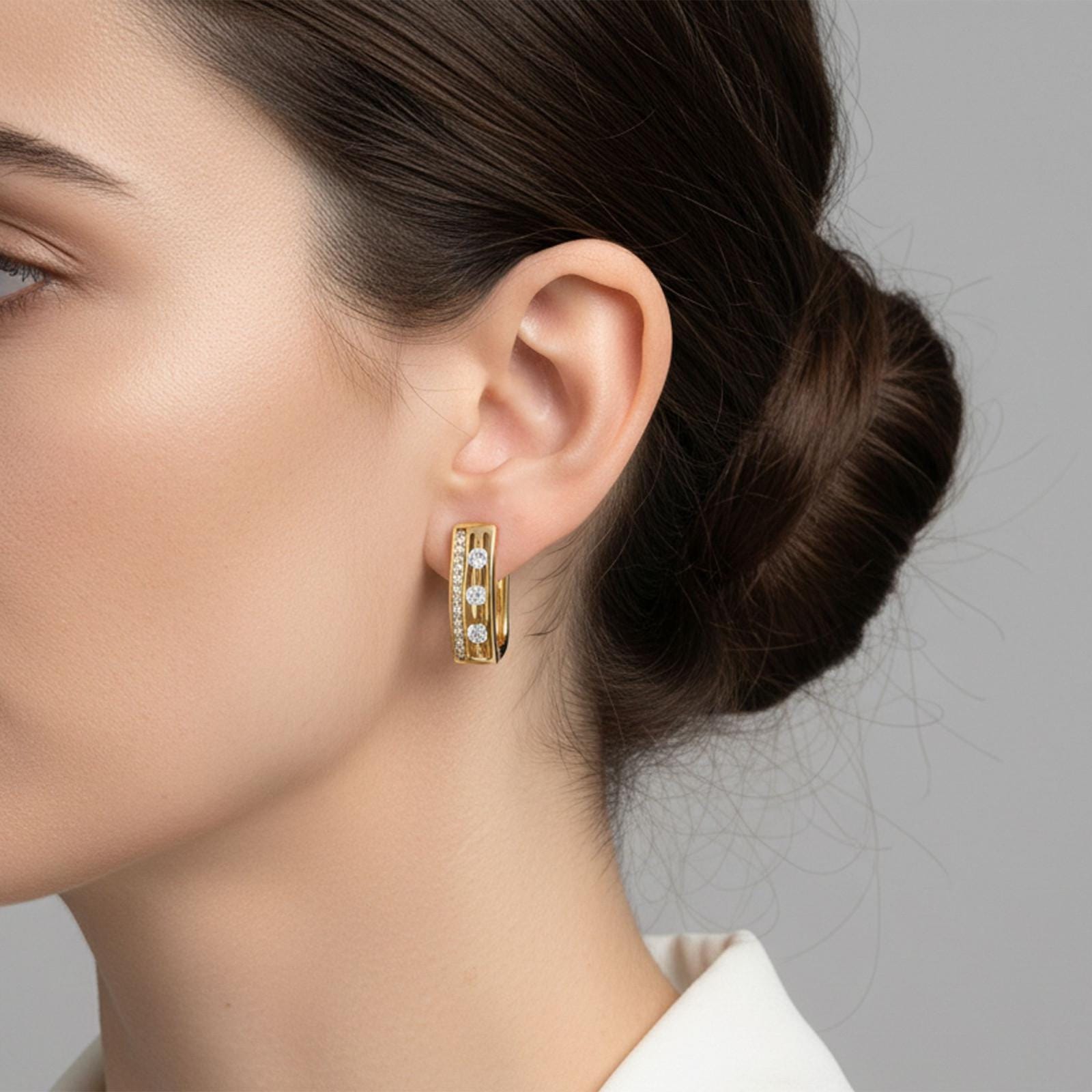 Geometric Crystal Huggie Earrings — image 8
