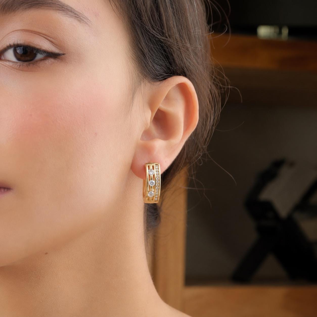 Geometric Crystal Huggie Earrings — image 7