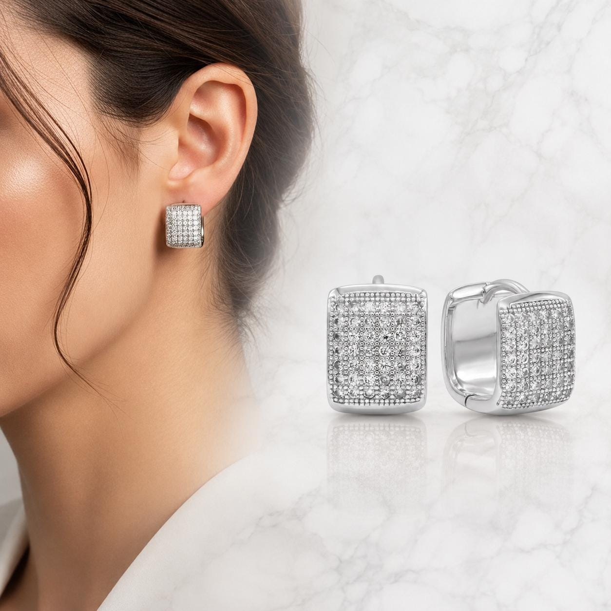 Square Pavé Huggie Earrings — image 7