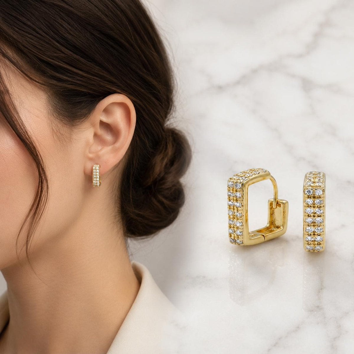 Geometric Pavé Huggie Earrings — image 1
