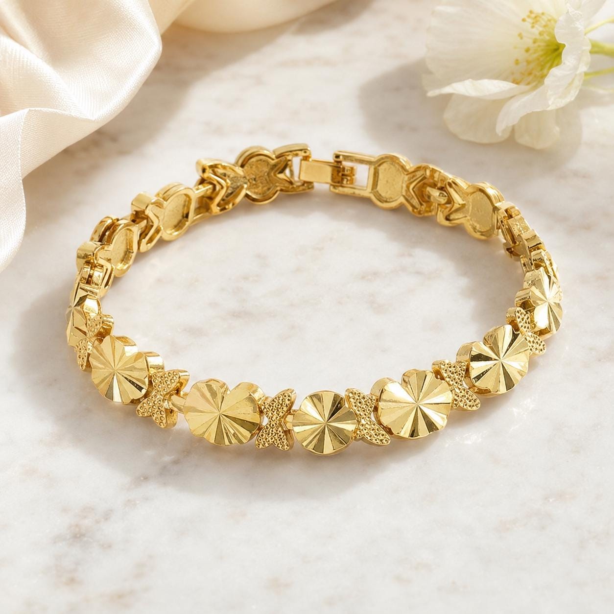 Floral Gold Link Bracelet — image 6