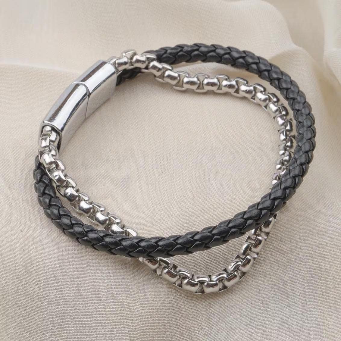 Silver Chain & Braided Leather Bracelet — image 7