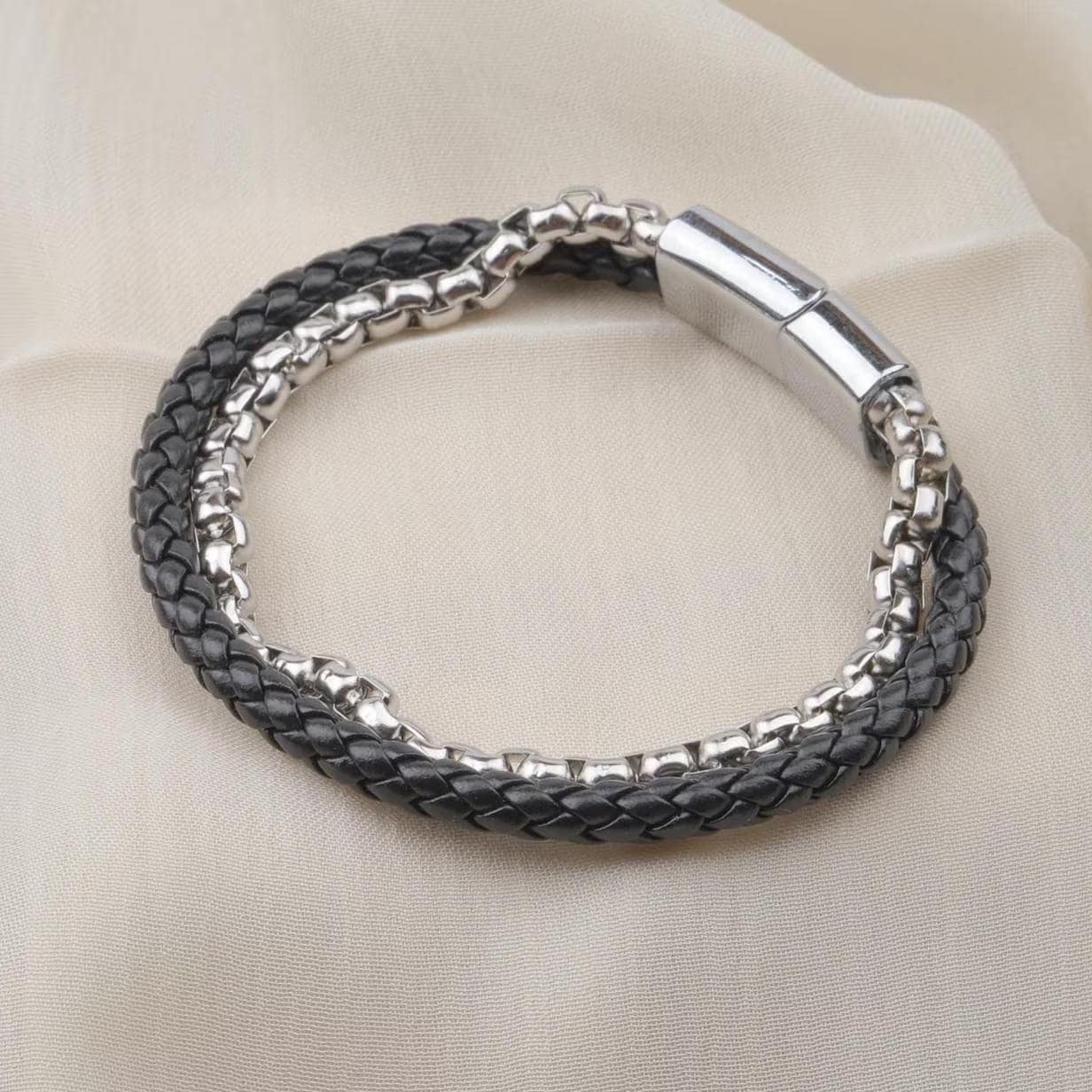 Silver Chain & Braided Leather Bracelet — image 6
