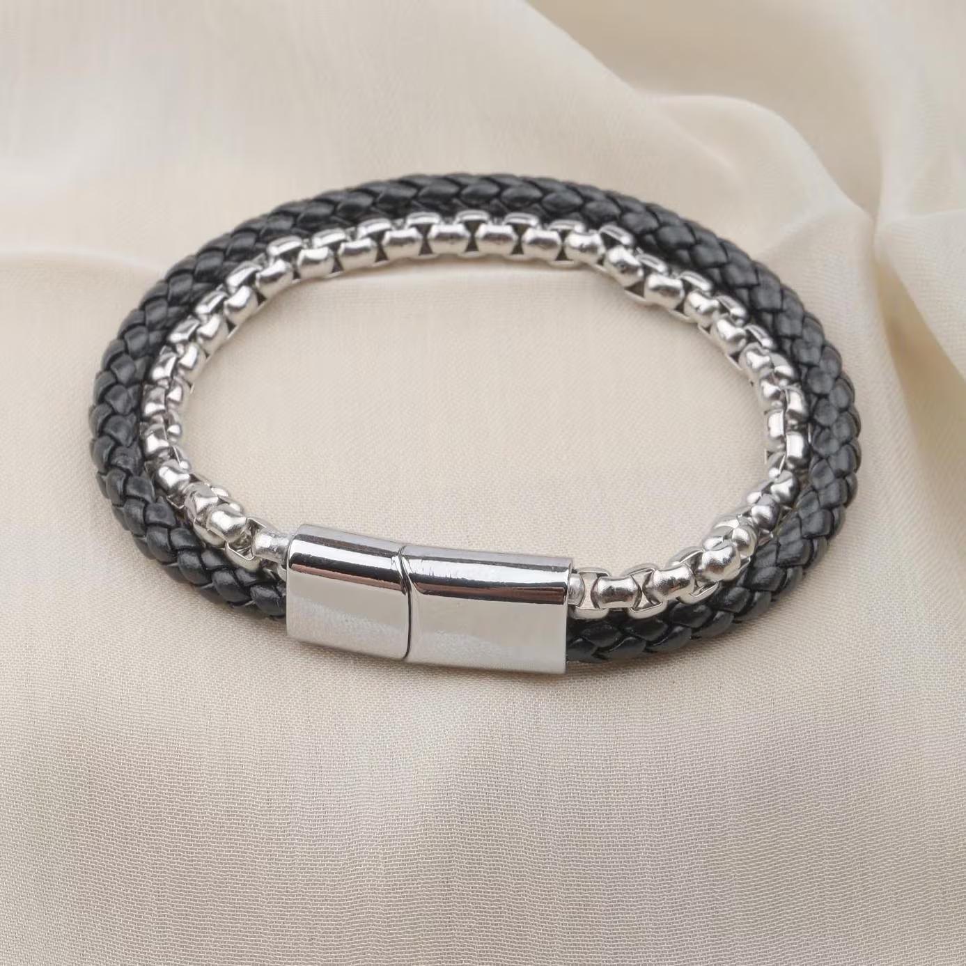 Silver Chain & Braided Leather Bracelet — image 4